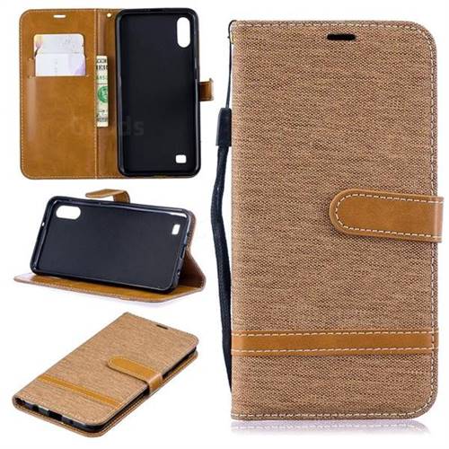 Jeans Cowboy Denim Leather Wallet Case for Samsung Galaxy A10 - Brown