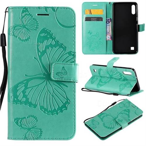 Embossing 3D Butterfly Leather Wallet Case for Samsung Galaxy A10 - Green