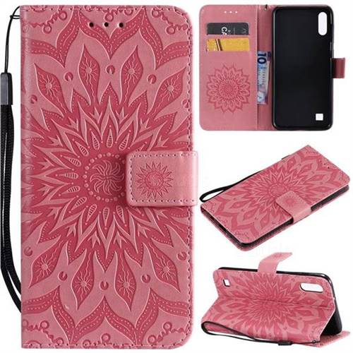 Embossing Sunflower Leather Wallet Case for Samsung Galaxy A10 - Pink