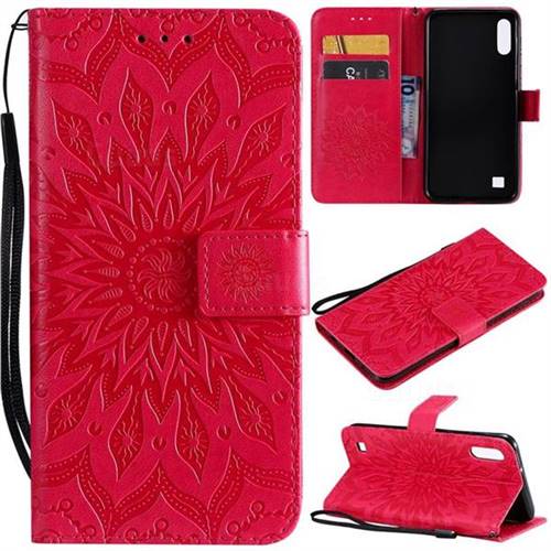 Embossing Sunflower Leather Wallet Case for Samsung Galaxy A10 - Red