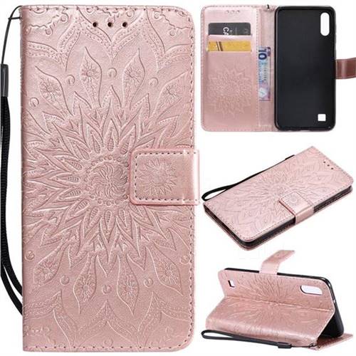 Embossing Sunflower Leather Wallet Case for Samsung Galaxy A10 - Rose Gold