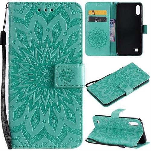 Embossing Sunflower Leather Wallet Case for Samsung Galaxy A10 - Green