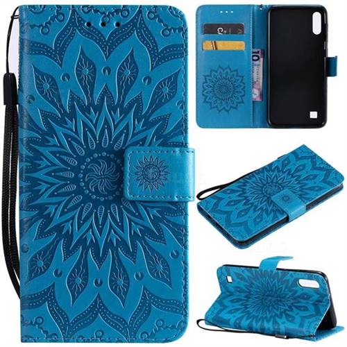 Embossing Sunflower Leather Wallet Case for Samsung Galaxy A10 - Blue