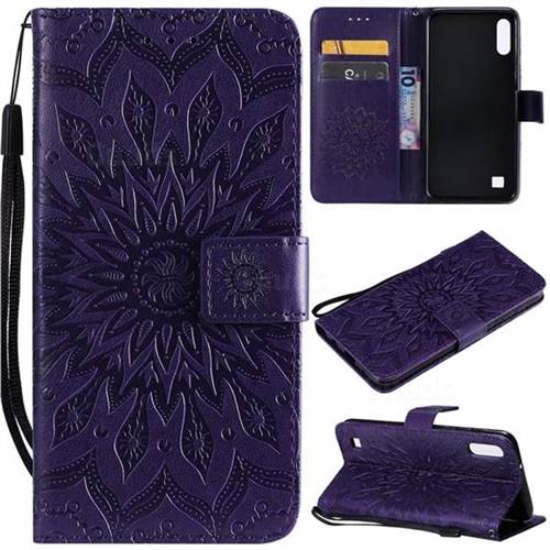 Embossing Sunflower Leather Wallet Case for Samsung Galaxy A10 - Purple