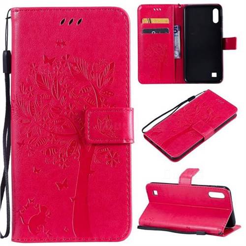 Embossing Butterfly Tree Leather Wallet Case for Samsung Galaxy A10 - Rose