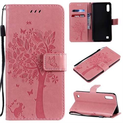 Embossing Butterfly Tree Leather Wallet Case for Samsung Galaxy A10 - Pink