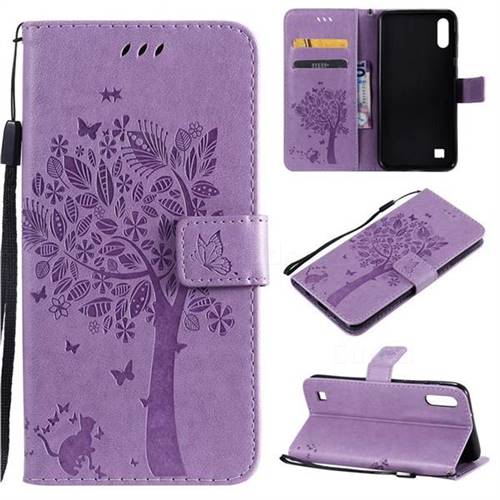 Embossing Butterfly Tree Leather Wallet Case for Samsung Galaxy A10 - Violet