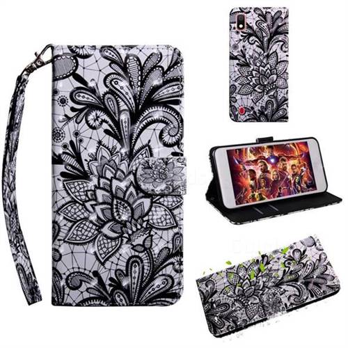 Black Lace Rose 3D Painted Leather Wallet Case for Samsung Galaxy A10
