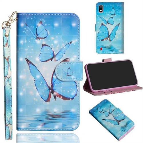 Blue Sea Butterflies 3D Painted Leather Wallet Case for Samsung Galaxy A10