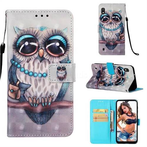 Sweet Gray Owl 3D Painted Leather Wallet Case for Samsung Galaxy A10