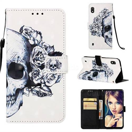 Skull Flower 3D Painted Leather Wallet Case for Samsung Galaxy A10