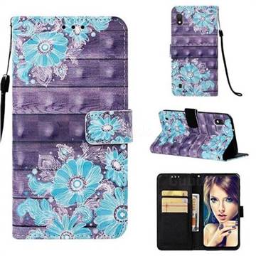 Blue Flower 3D Painted Leather Wallet Case for Samsung Galaxy A10