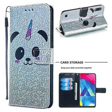 Panda Unicorn Sequins Painted Leather Wallet Case for Samsung Galaxy A10