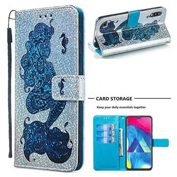 Mermaid Seahorse Sequins Painted Leather Wallet Case for Samsung Galaxy A10