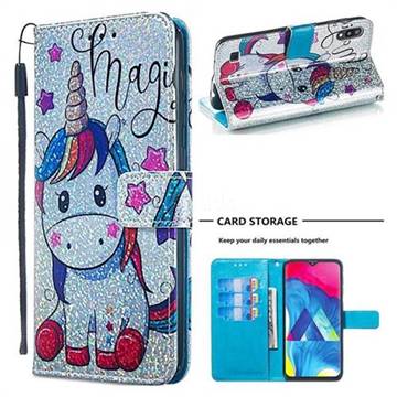 Star Unicorn Sequins Painted Leather Wallet Case for Samsung Galaxy A10