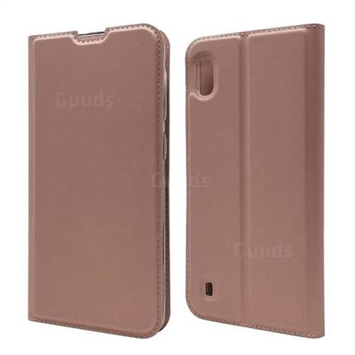 Ultra Slim Card Magnetic Automatic Suction Leather Wallet Case for Samsung Galaxy A10 - Rose Gold