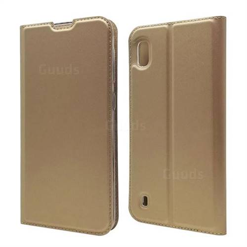 Ultra Slim Card Magnetic Automatic Suction Leather Wallet Case for Samsung Galaxy A10 - Champagne
