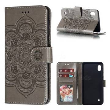 Intricate Embossing Datura Solar Leather Wallet Case for Samsung Galaxy A10 - Gray