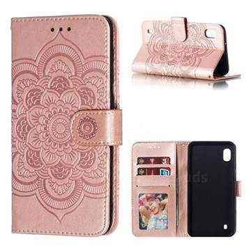 Intricate Embossing Datura Solar Leather Wallet Case for Samsung Galaxy A10 - Rose Gold
