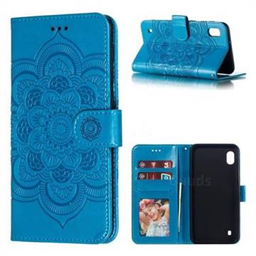 Intricate Embossing Datura Solar Leather Wallet Case for Samsung Galaxy A10 - Blue