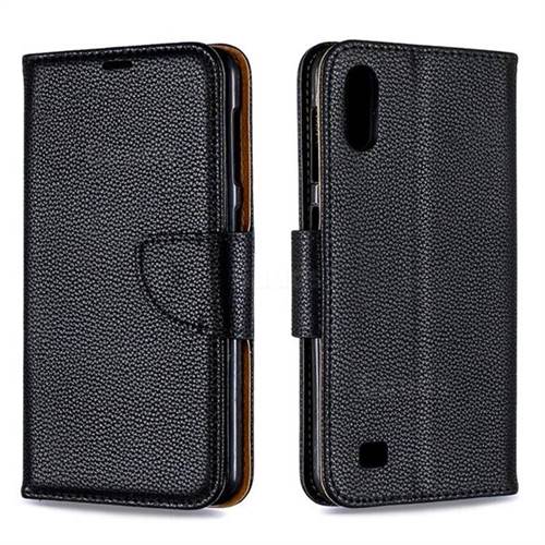 Classic Luxury Litchi Leather Phone Wallet Case for Samsung Galaxy A10 - Black