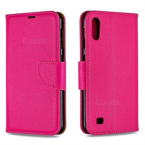 Classic Luxury Litchi Leather Phone Wallet Case for Samsung Galaxy A10 - Rose