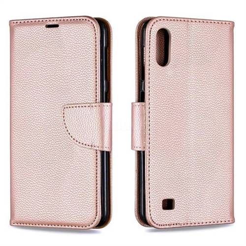 Classic Luxury Litchi Leather Phone Wallet Case for Samsung Galaxy A10 - Golden