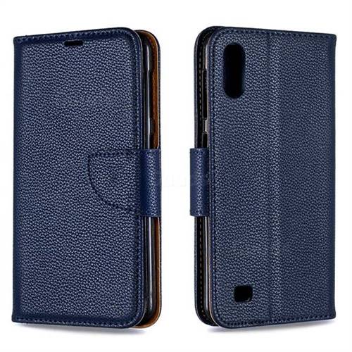 Classic Luxury Litchi Leather Phone Wallet Case for Samsung Galaxy A10 - Blue