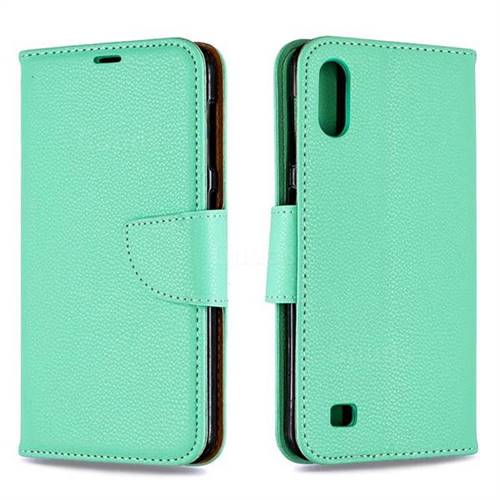 Classic Luxury Litchi Leather Phone Wallet Case for Samsung Galaxy A10 - Green