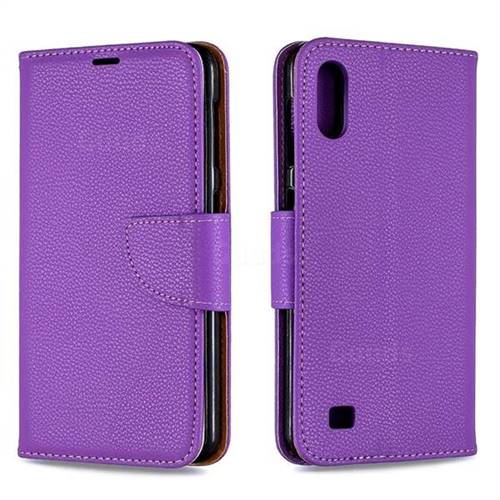 Classic Luxury Litchi Leather Phone Wallet Case for Samsung Galaxy A10 - Purple