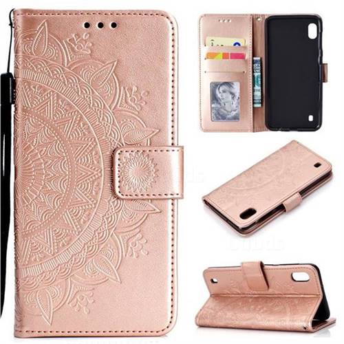 Intricate Embossing Datura Leather Wallet Case for Samsung Galaxy A10 - Rose Gold