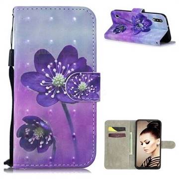 Purple Flower 3D Painted Leather Wallet Phone Case for Samsung Galaxy A10
