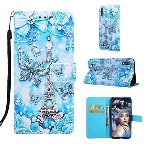 Tower Butterfly Matte Leather Wallet Phone Case for Samsung Galaxy A10