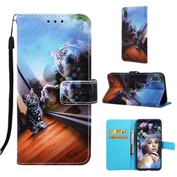 Mirror Cat Matte Leather Wallet Phone Case for Samsung Galaxy A10