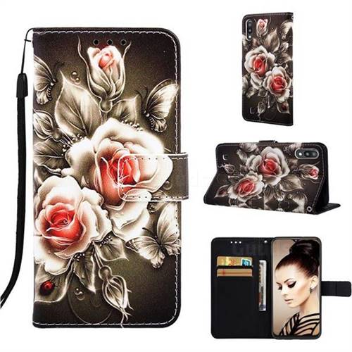 Black Rose Matte Leather Wallet Phone Case for Samsung Galaxy A10