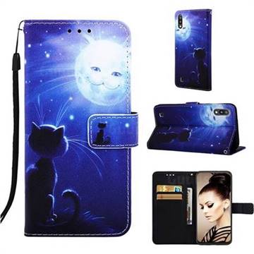 Cat and Moon Matte Leather Wallet Phone Case for Samsung Galaxy A10