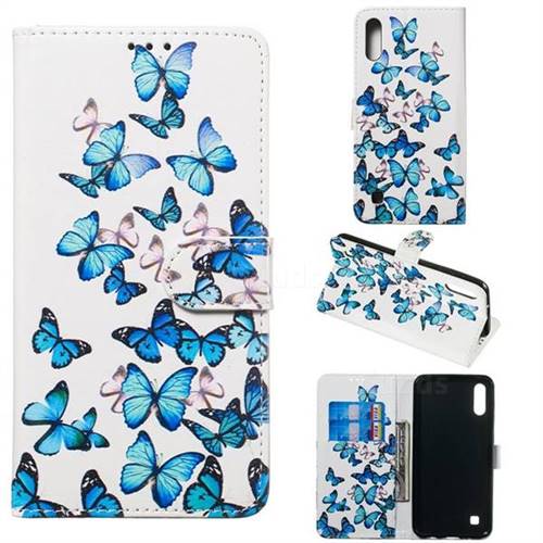 Blue Vivid Butterflies PU Leather Wallet Case for Samsung Galaxy A10
