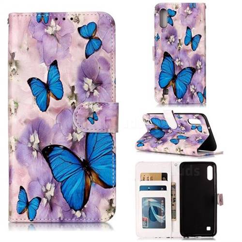 Purple Flowers Butterfly 3D Relief Oil PU Leather Wallet Case for Samsung Galaxy A10
