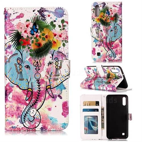Flower Elephant 3D Relief Oil PU Leather Wallet Case for Samsung Galaxy A10