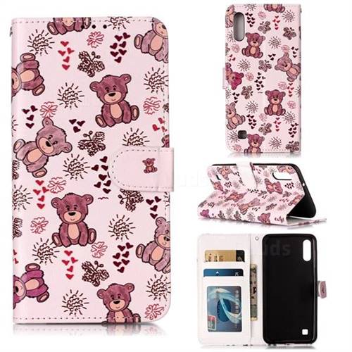 Cute Bear 3D Relief Oil PU Leather Wallet Case for Samsung Galaxy A10