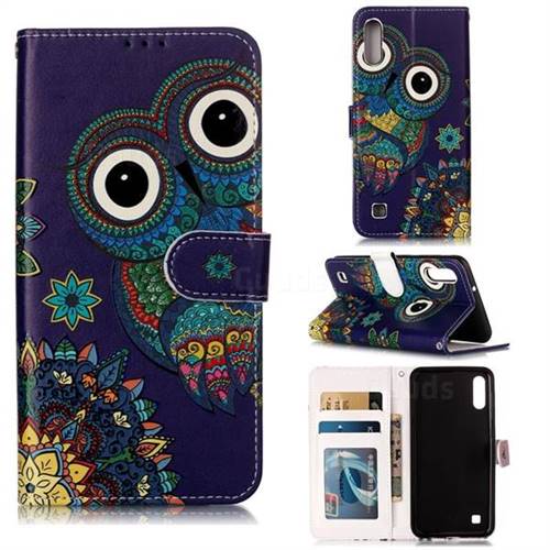 Folk Owl 3D Relief Oil PU Leather Wallet Case for Samsung Galaxy A10