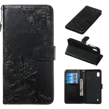Intricate Embossing Lotus Mandala Flower Leather Wallet Case for Samsung Galaxy A10 - Black