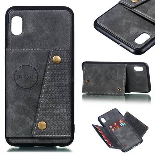 Retro Multifunction Card Slots Stand Leather Coated Phone Back Cover for Samsung Galaxy A10 - Gray