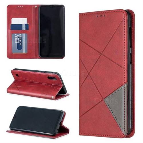 Prismatic Slim Magnetic Sucking Stitching Wallet Flip Cover for Samsung Galaxy A10 - Red