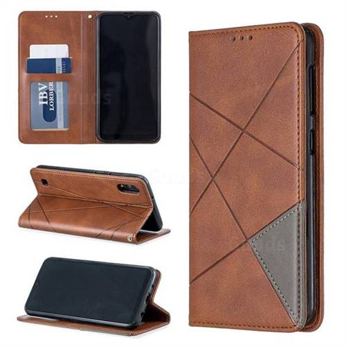 Prismatic Slim Magnetic Sucking Stitching Wallet Flip Cover for Samsung Galaxy A10 - Brown