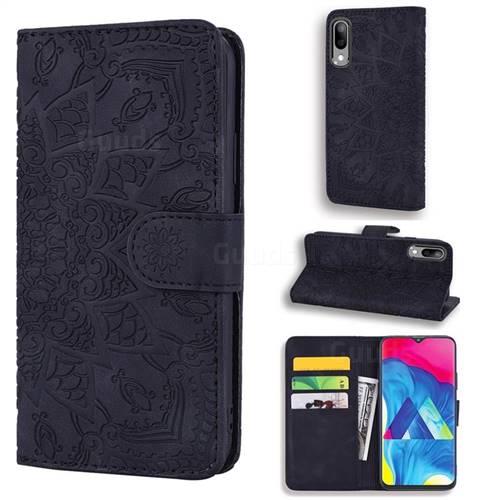 Retro Embossing Mandala Flower Leather Wallet Case for Samsung Galaxy A10 - Black