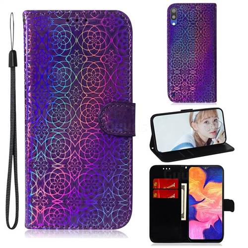Laser Circle Shining Leather Wallet Phone Case for Samsung Galaxy A10 - Purple