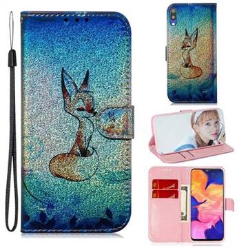 Cute Fox Laser Shining Leather Wallet Phone Case for Samsung Galaxy A10