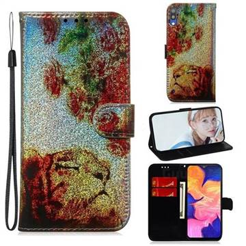 Tiger Rose Laser Shining Leather Wallet Phone Case for Samsung Galaxy A10