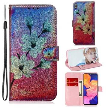 Magnolia Laser Shining Leather Wallet Phone Case for Samsung Galaxy A10